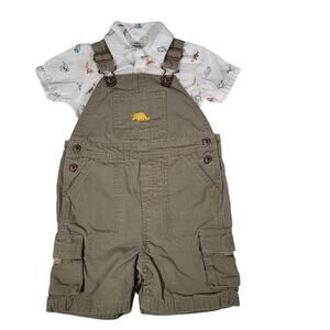 Vintage Toddler Overalls 12-18 mos Dinosaur Safari Outfit Bib Style Shorts